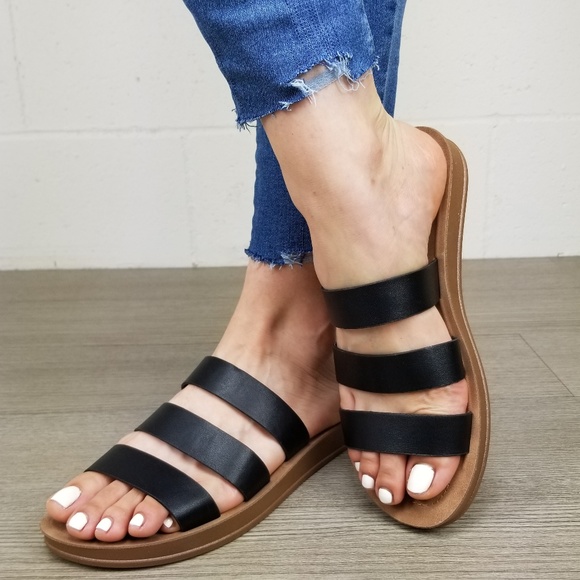 Shoes - Faux Leather Sandals Flexible Soles for Comfort